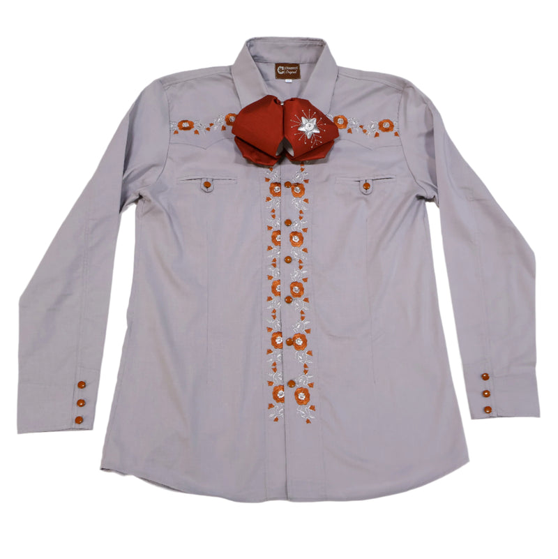 L (40) Gris Camisa Charra Bordada Charro Shirt