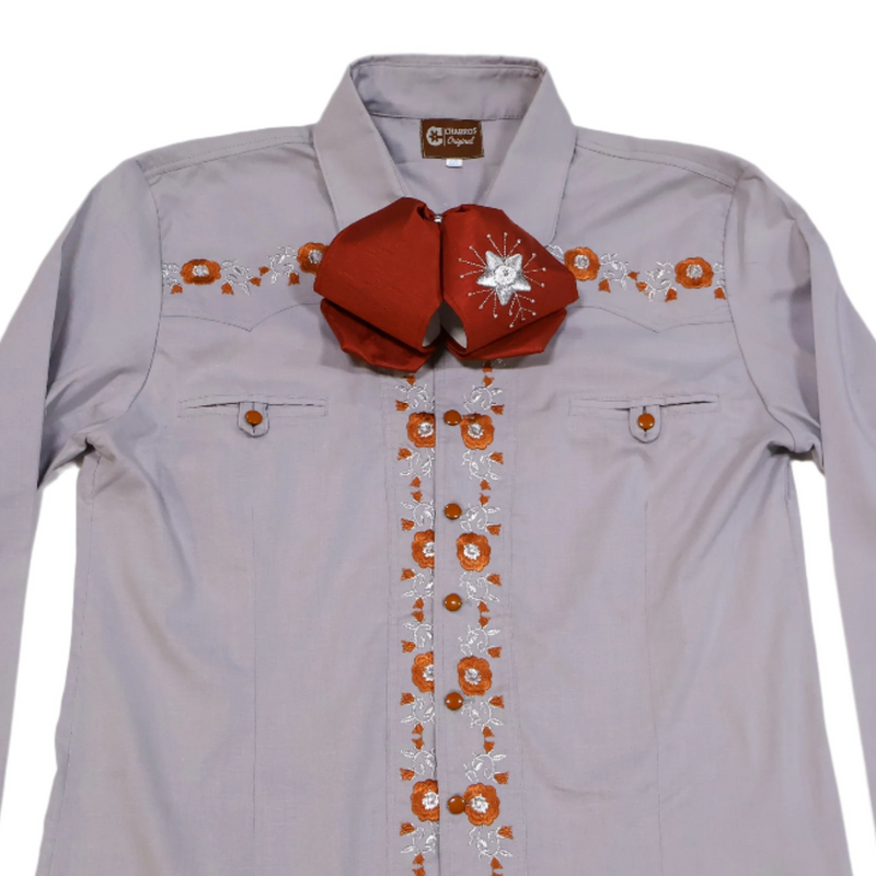 L (40) Gris Camisa Charra Bordada Charro Shirt