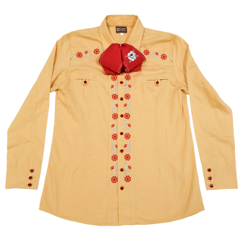 40 (L) Diseño Mustard Bordada Camisa Charra