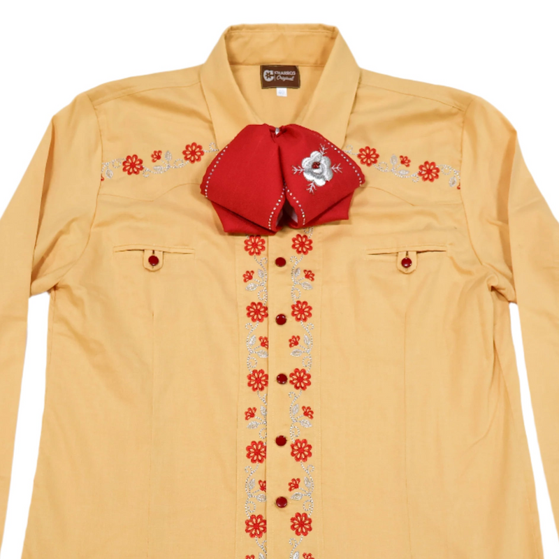 40 (L) Diseño Mustard Bordada Camisa Charra