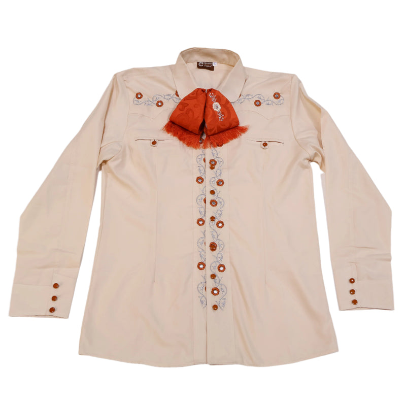 L (40) Crema Charro Camisa Charra Diseño Bordada