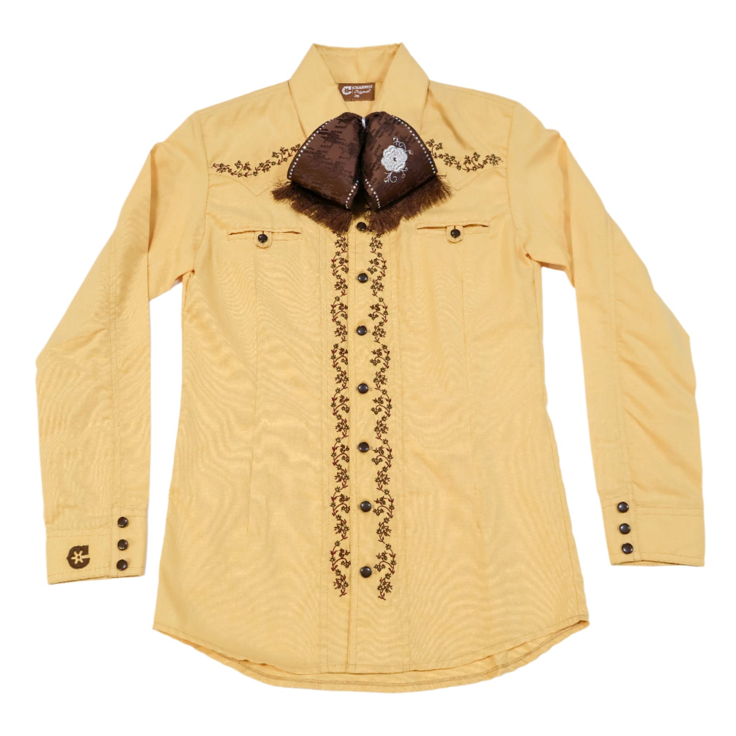 36 (Small) Camisa Charra Diseño Bordada Amarillo Charreria