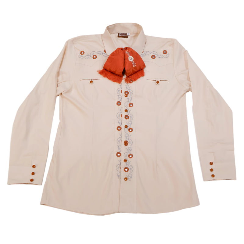 40 (L) Beige Charro Camisa Charra Diseño Bordada