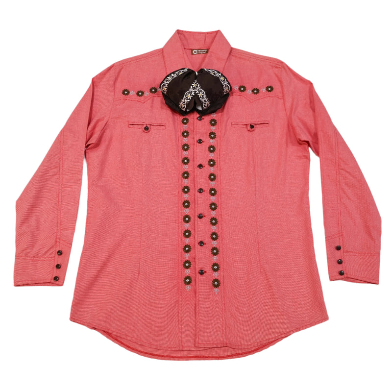 44 (2XL) Red Camisa Charra Diseño Bordada