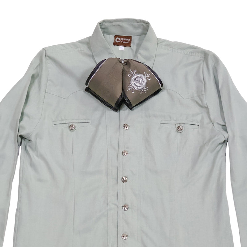 40 (L) Charro Mint Green Camisa Charra Boton Fino