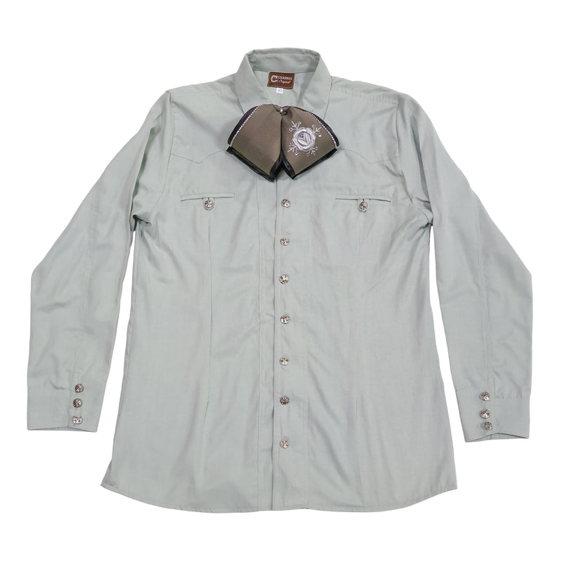 40 (L) Charro Mint Green Camisa Charra Boton Fino