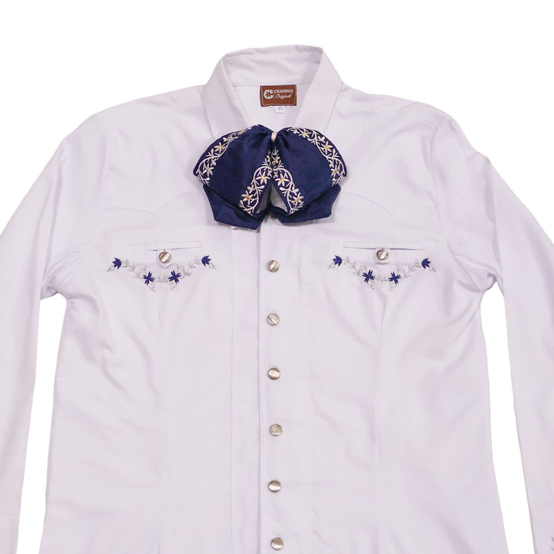 40 (L) Charro Shirt Blanca Camisa Charra Diseño Bordada