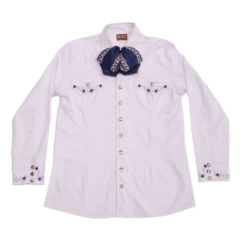 40 (L) Charro Shirt Blanca Camisa Charra Diseño Bordada
