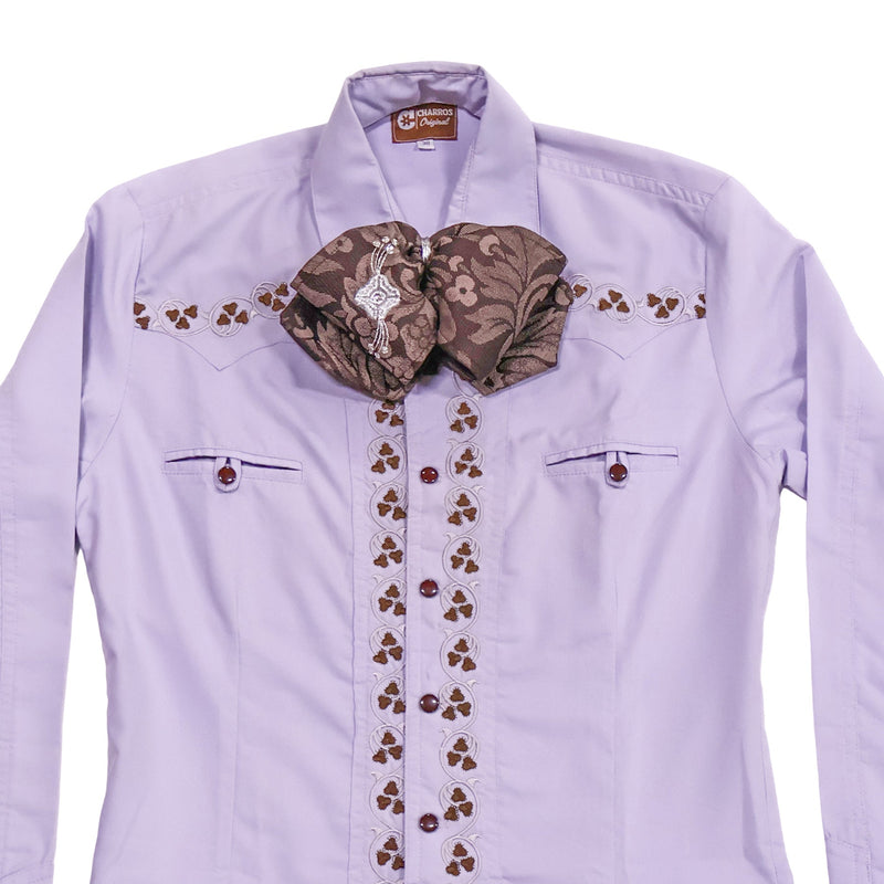 M (38) Silver Embroidered Charro Dress Shirt | Camisa Charra