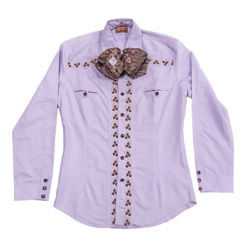 M (38) Silver Embroidered Charro Dress Shirt | Camisa Charra