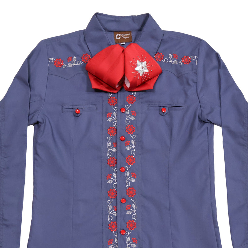 S (36) Steel Blue Camisa Charra Embroidered Charro Dress Shirt