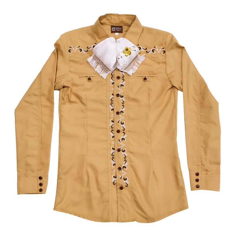 S (36) Golden Mustard Camisa Charra Diseño Bordada