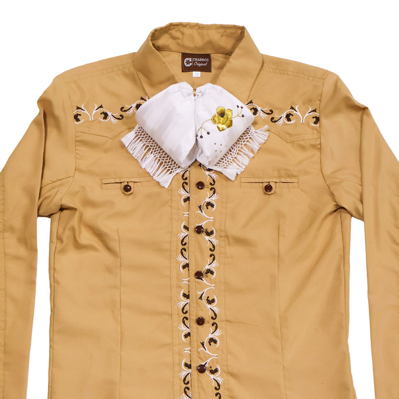 S (36) Golden Mustard Camisa Charra Diseño Bordada