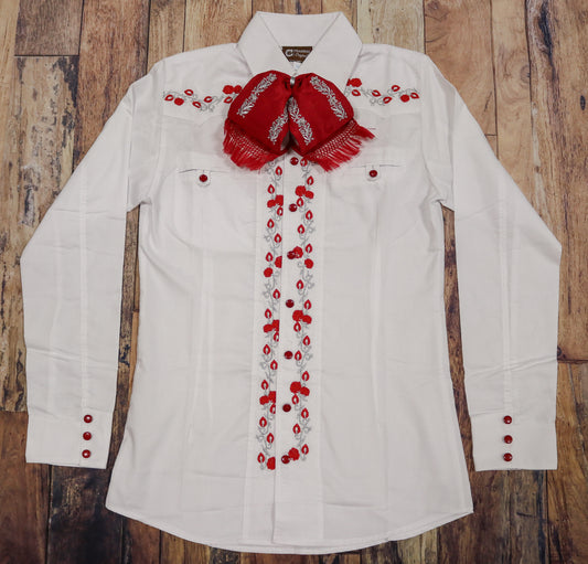 36 (S) White Charro Shirt Camisa Charra Bordada