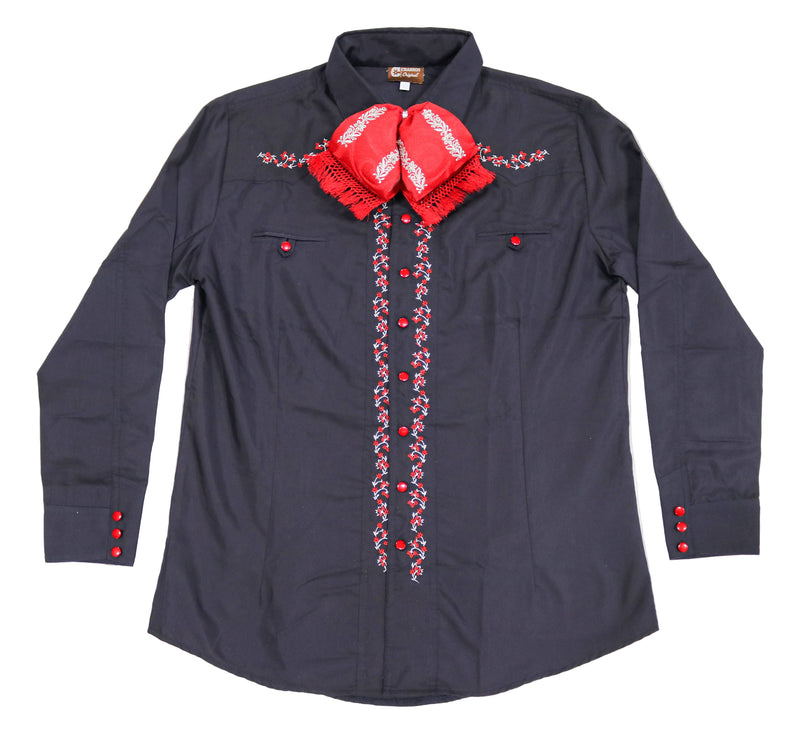 42 (XL) Charro Blue Embroidered Dress Shirt Camisa Charra