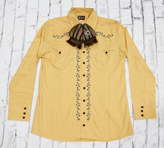 Yellow Flower Camisa Charra Diseno Bordada