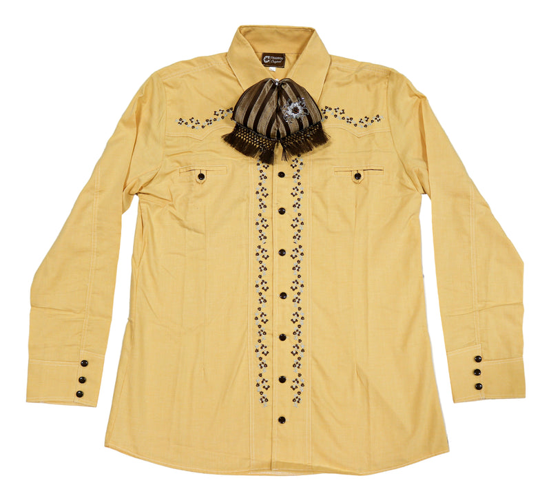 Yellow Flower Camisa Charra Diseno Bordada