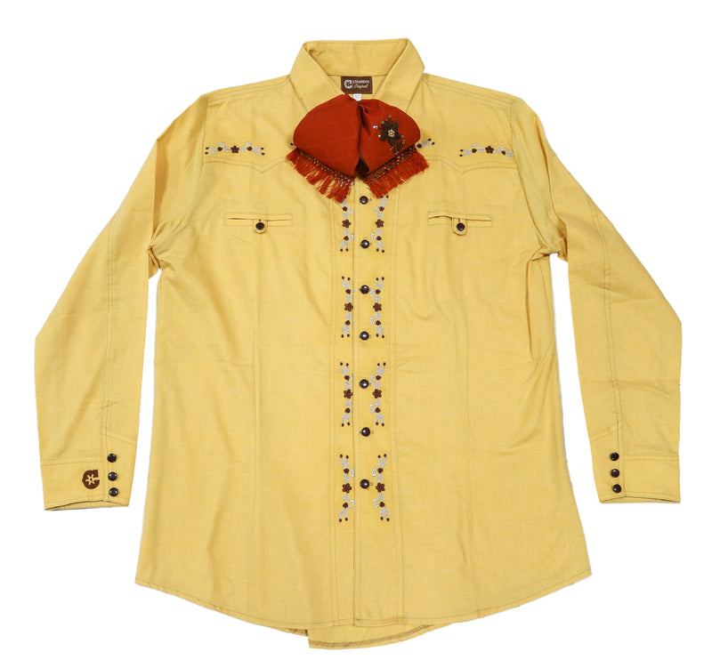 42 (XL) Charro Amarillo Yellow Camisa Charra Diseño Bordada
