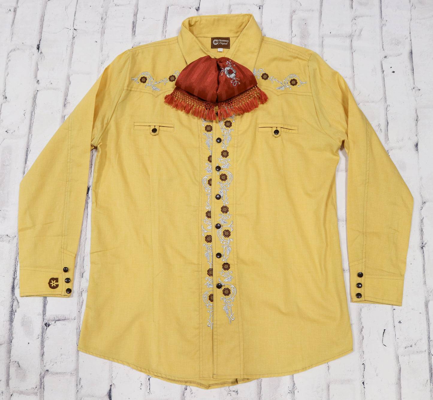 42 (XL) Flor Charro Amarillo Yellow Camisa Charra Bordada
