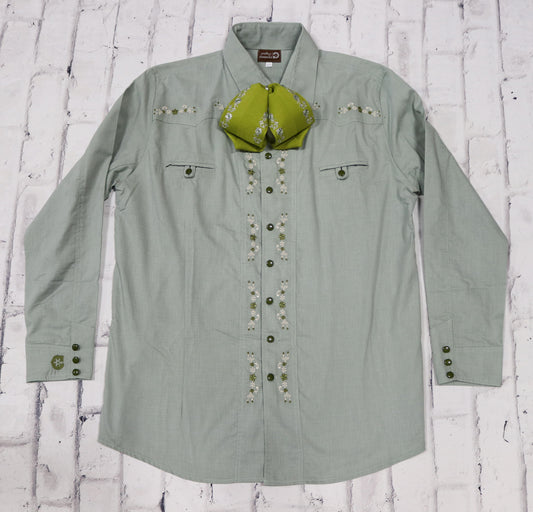 XL (42) Verde Diseño Bordada Camisa Charra