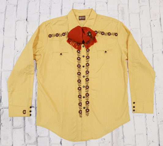 2XL (44) Diseno Charro Amarillo Yellow Camisa Charra Bordada