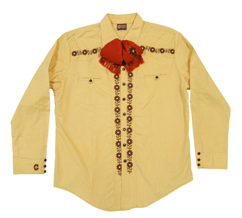 2XL (44) Diseno Charro Amarillo Yellow Camisa Charra Bordada