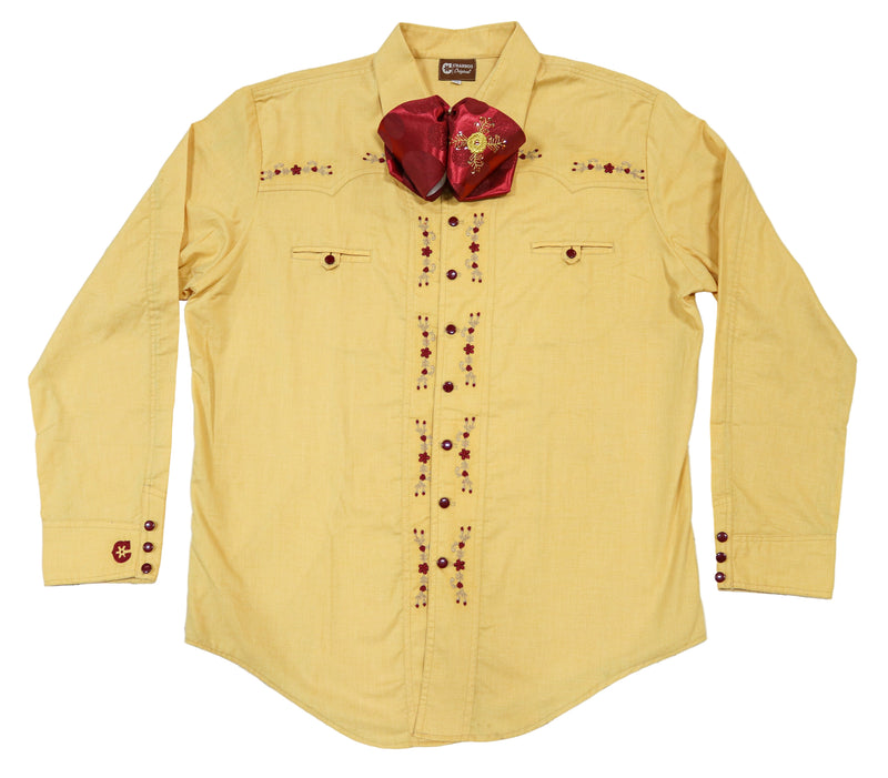 44 (2XL) Charro Yellow Shirt Charra Bordada Camisa
