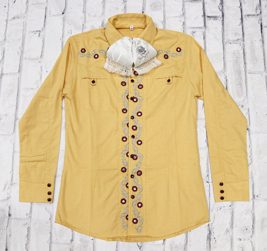 38 (M) Camisa Tuscan Yellow Charro Diseño Bordada