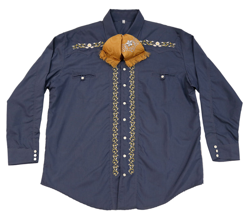 46 (3XL) Indigo Camisa Diseño Bordada Charra