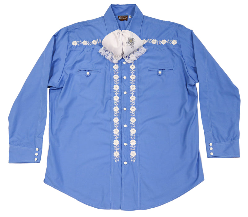 46 (3XL) Sky Blue Camisa Diseño Bordada Charra