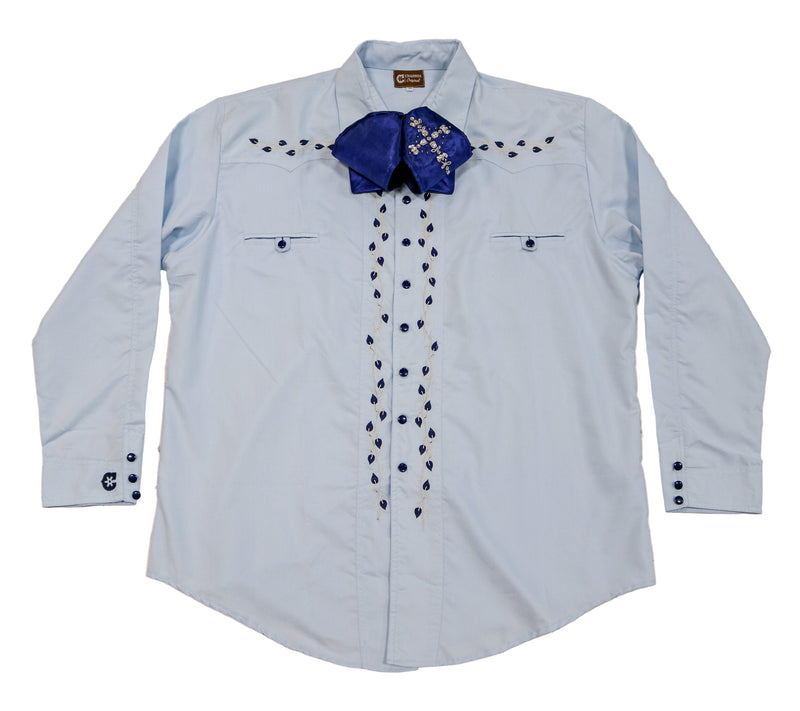 3XL (46) Azul Charro Flor Camisa Charra Diseno Bordada