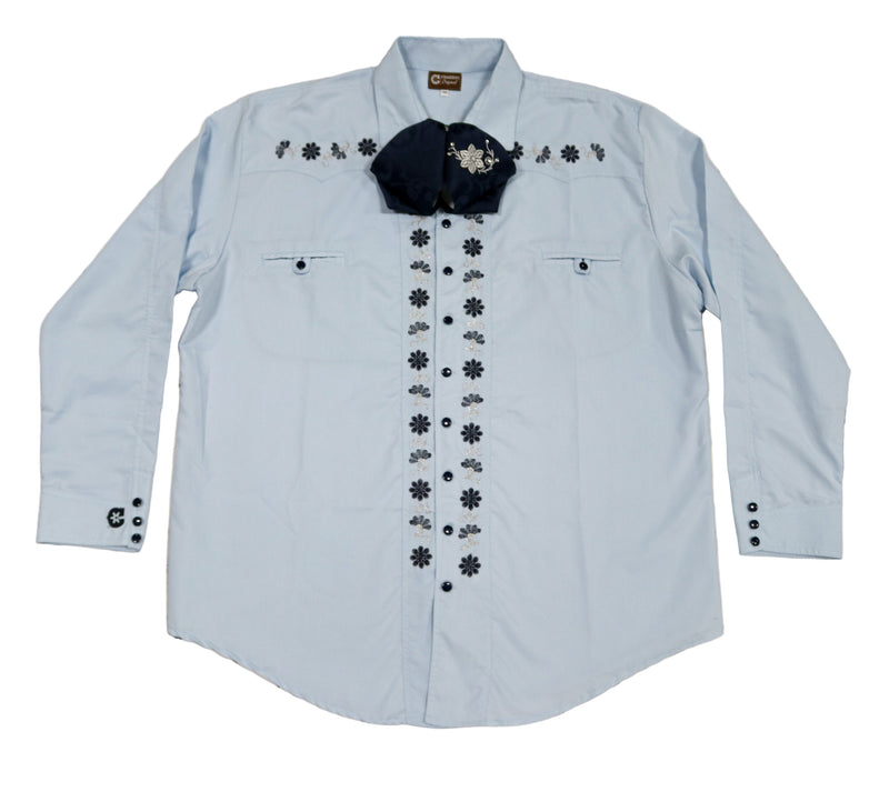 46 (3XL) Blue Camisa Charra Diseño Bordada