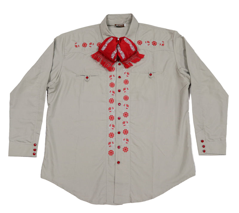 3XL (46) Stone Gray Camisa Charra Diseño Bordada