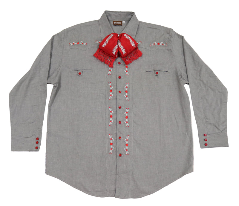 46 (3XL) Camisa Gris Charra Diseño Bordada