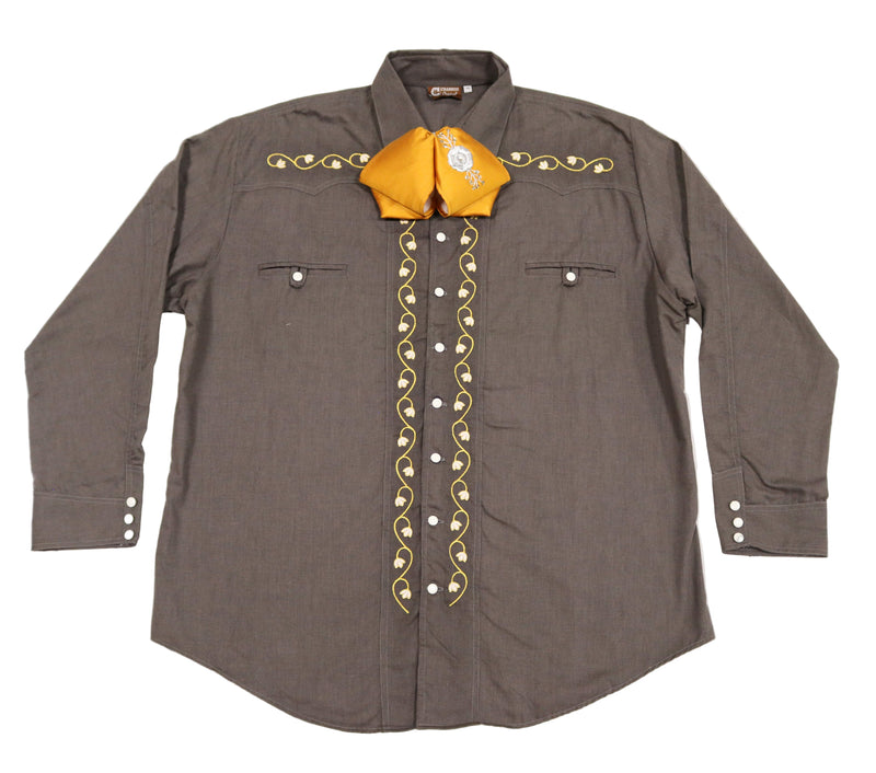 46 (3XL) Charcoal Grey Charro Shirt Camisa Charra Bordada