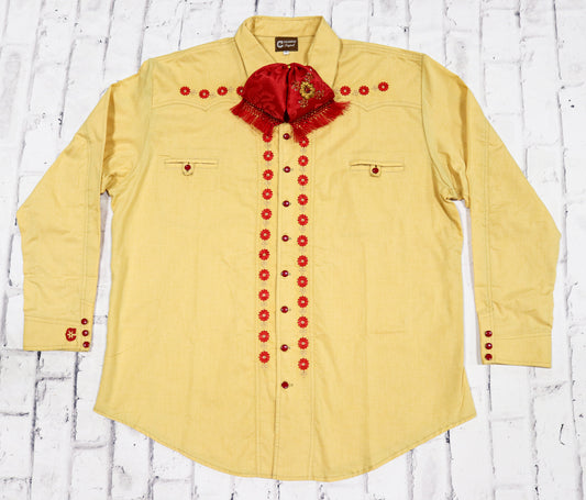 46 (3XL) Camisa Amarillo Diseño Bordada Charra