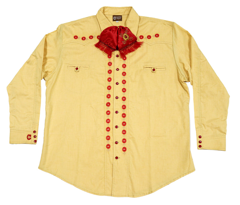 46 (3XL) Camisa Amarillo Diseño Bordada Charra