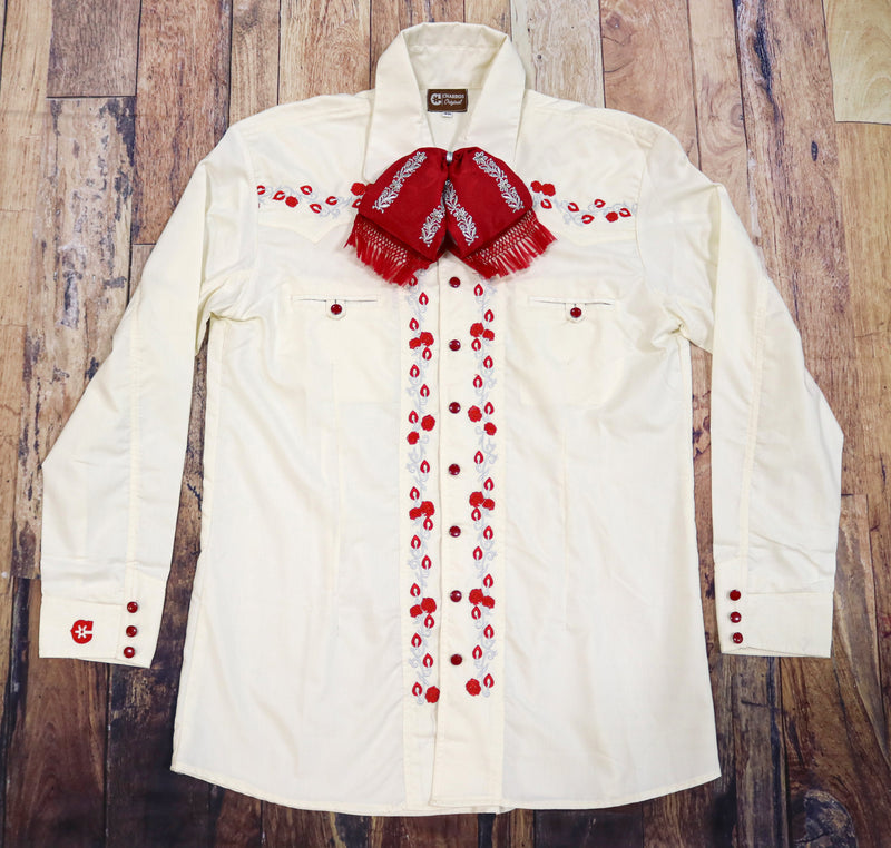 40 (L) Off White Crema Charro Camisa Charra Diseño Bordada