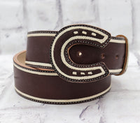 Charro Brown Horseshoe Piteado Cinto Leather Belt