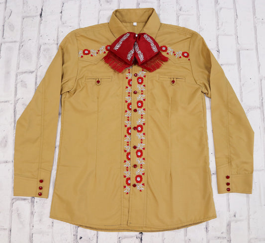 40 (L) Mustard Camisa Charra Bordada Charreria