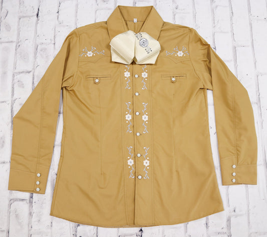 40 (L) Diseño Mustard Camisa Charra Bordada