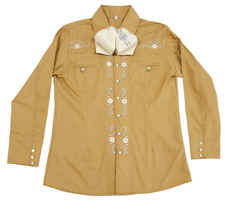 40 (L) Diseño Mustard Camisa Charra Bordada