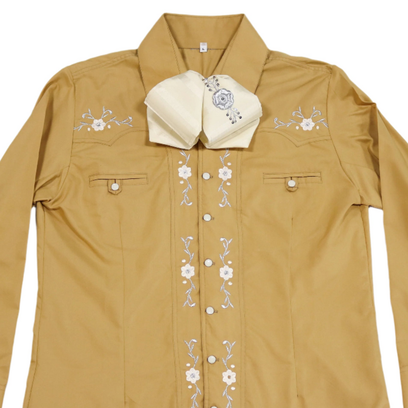 40 (L) Diseño Mustard Camisa Charra Bordada