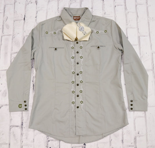 42 (XL) Green Camisa Charra Diseño Bordada Charro