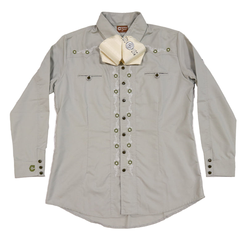 42 (XL) Green Camisa Charra Diseño Bordada Charro