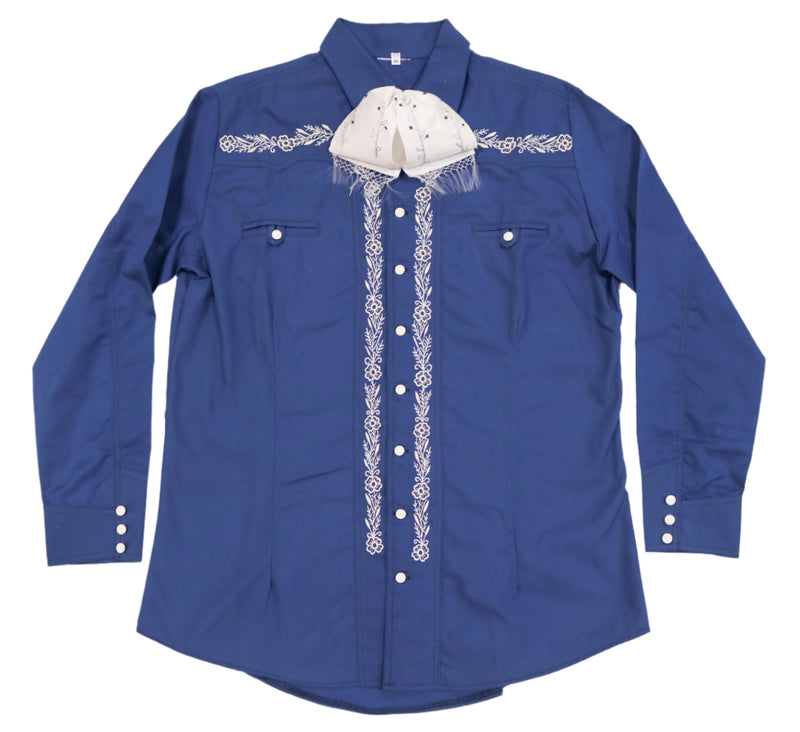 42 (XL) Dark Blue Flor Charra Camisa Diseño