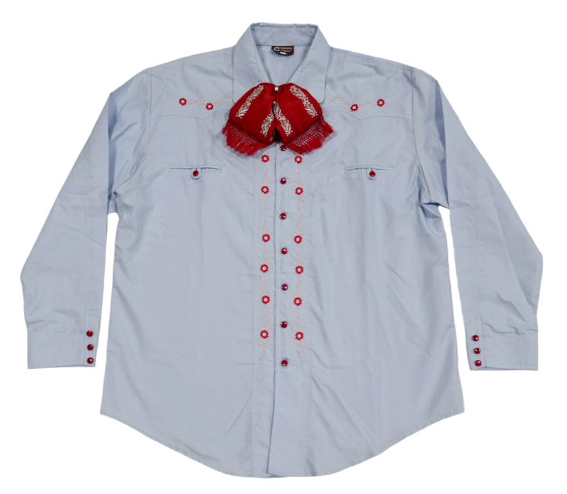 46 (3XL) Light Blue Camisa Charra Diseño Bordada