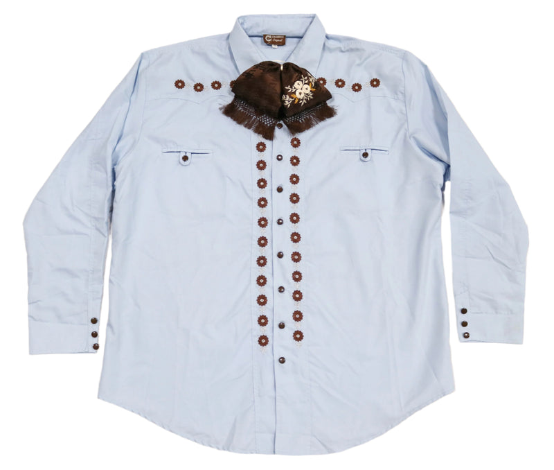 46 (3XL) Azul Camisa Diseño Bordada Charra