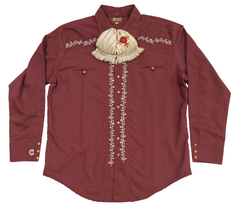 Maroon Charra Diseno Bordada Camisa