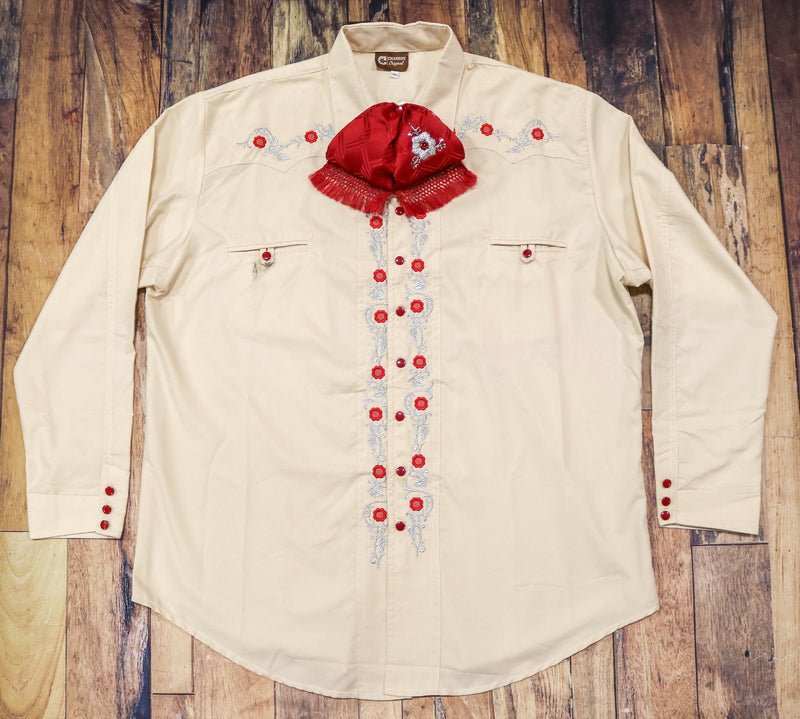 3XL (46) Crema Embroidered Charro Shirt Camisa